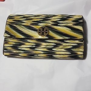 EUC Tory Burch Tortoise Resin Paneled Clutch Purse Wallet w/ Dustbag